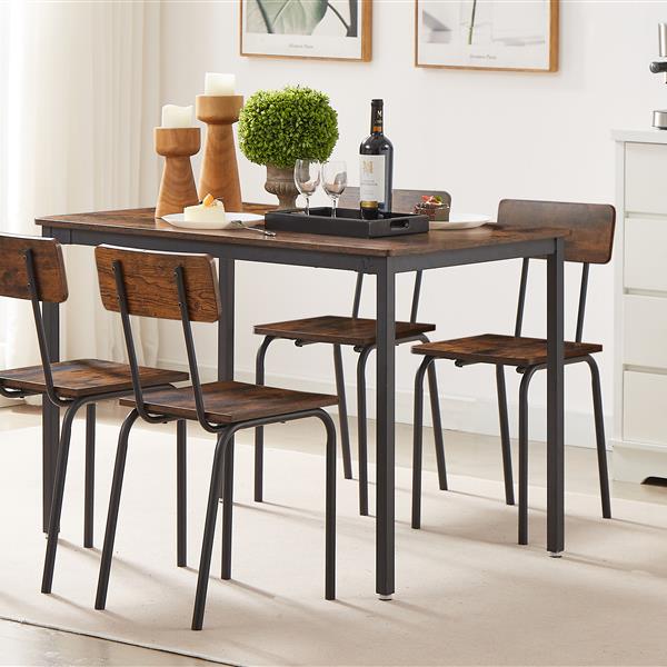 Dining Table Set 5-Piece Dining Chair with Backrest, Industrial style, Sturdy construction. Rustic Brown, 43.31'' L x 27.56'' W x 30.32'' H.