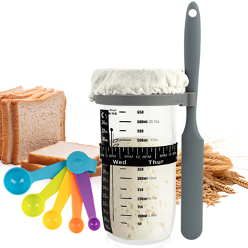 Sourdough Starter Kit with Date Marked Feeding <b style=\\'color:red\\'>Band</b>, Scraper, Cloth Cover and Plastic Lid