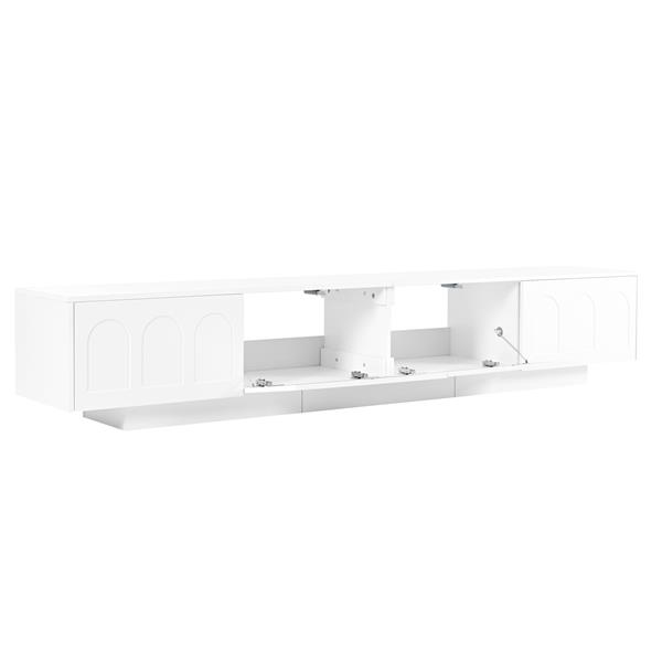 TV Stand with Fluted tempered Glass Doors for TVs Up to 95'', Functional Media Console with Arched Cabinet Doors, Entertainment Center with APP-Controlled LED Light for Living Room, White