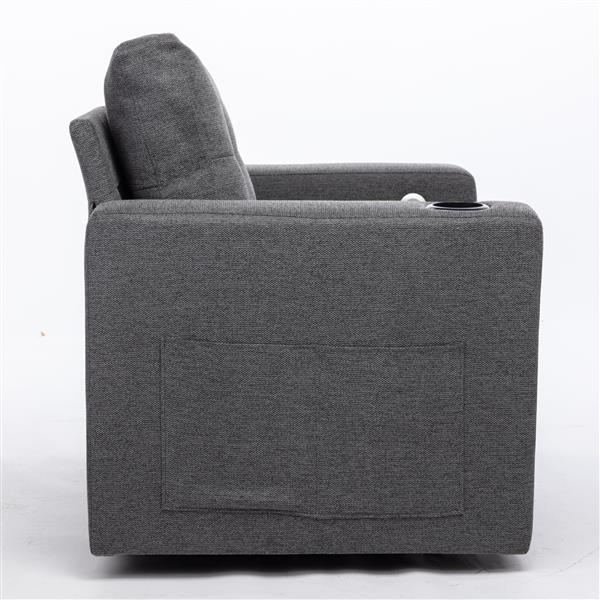 Modern Swivel Accent Sofa Chair, Ernomic Casual 90 Degree Swivel Single Sofa Seat with Drink Holder Living Room Chair ,Soft Egyptian Velvet Sofa Chair (Grey)