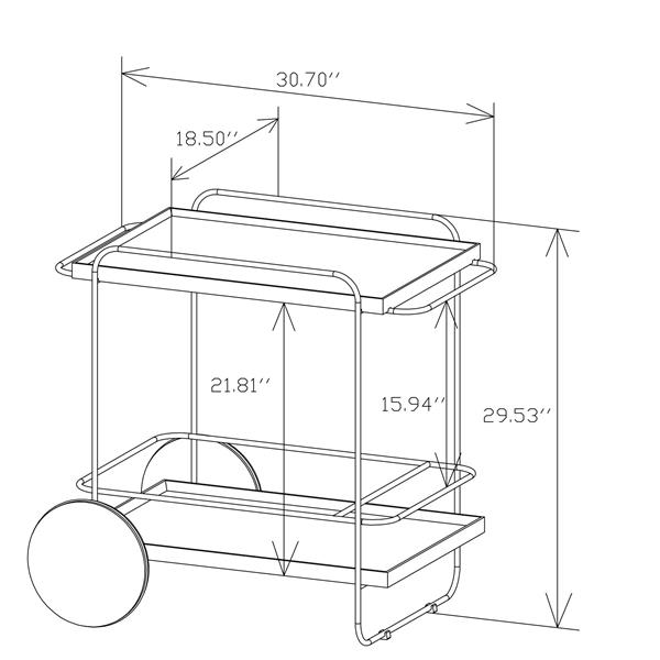 Oak Hotel Restaurant Cart - Small Dining Car 30.7 Inches - White Rubber and Carbon Steel Materials 30.71inch