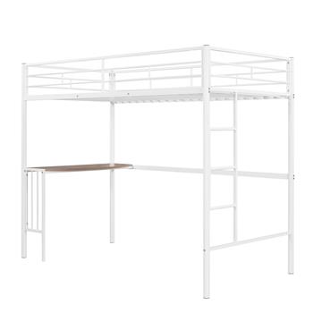 Twin Metal Loft Bed with Desk, Ladder and Guardrails, Loft Bed for Bedroom, White