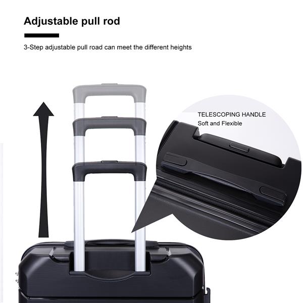 Hardshell Suitcase Spinner Wheels PP Luggage Sets Lightweight Durable Suitcase with TSA Lock,3-Piece Set (20/24/28) ,Black