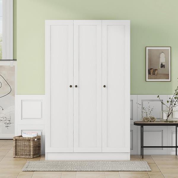 3-Door Shutter Wardrobe with shelves, White