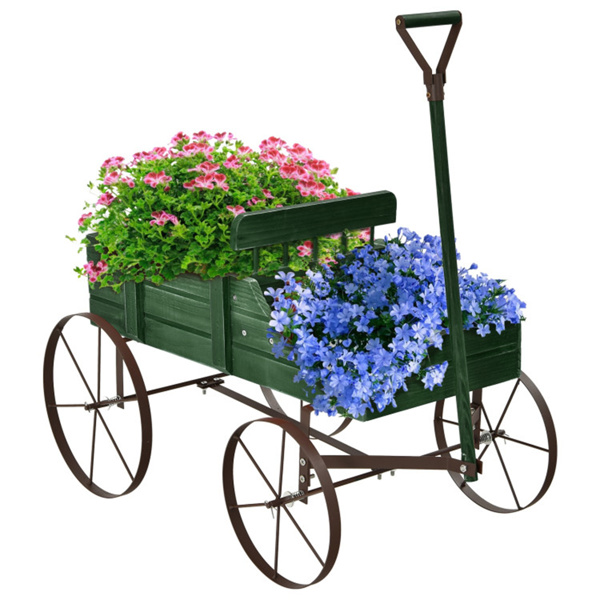 Wooden plant frame with wheels, Green planting pot