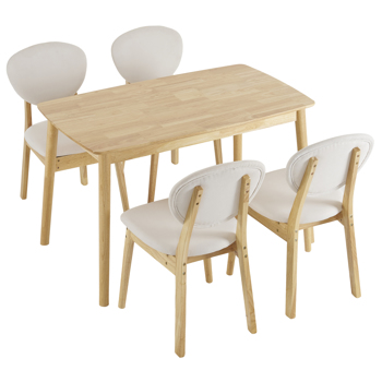 Disassembly rubber wood soft package wood color dining table and chair set 1 table 4 chair beige cushion rectangular