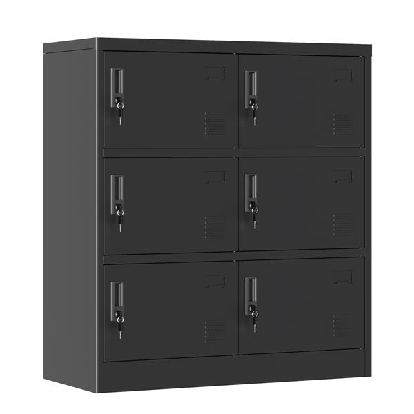 6-Door Employee Storage Locker, Metal Lockers for Office, Gym, School, and Homewith Card Slot (Black)