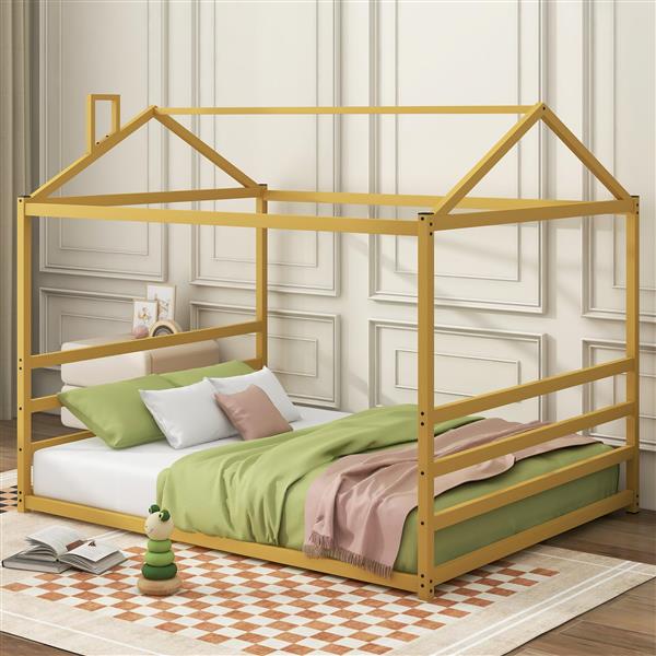 Metal House Shape Platform Bed, ld, Queen