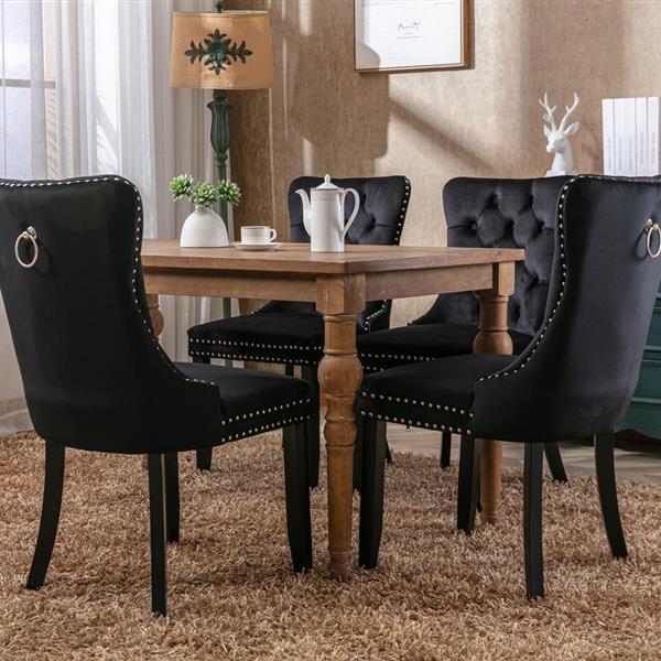 Modern, High-end Tufted Solid Wood Contemporary Velvet Upholstered Dining Chair with Wood Legs Nailhead Trim 2-Pcs Set, Black