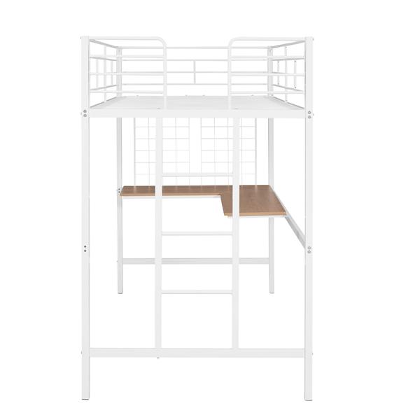 Twin Metal Loft Bed with Desk and Metal Grid,White