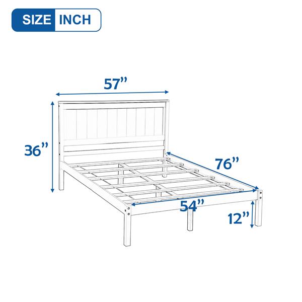 Platform Bed Frame with Headboard , Wood Slat Support , No Box Spring Needed ,Full,White