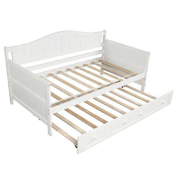 Twin Wooden Daybed with Trundle Bed, Sofa Bed for Bedroom Living Room,White