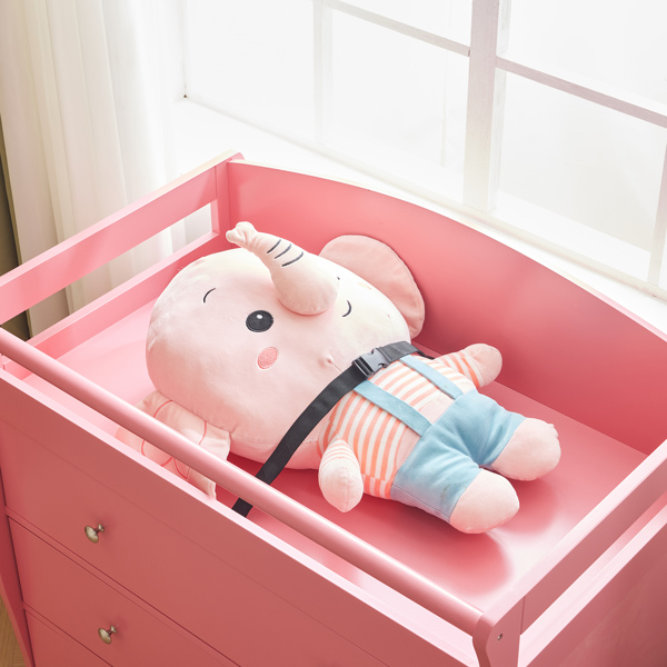 3-layer Drawer with Safety Belt Pink 90.5*58*92cm Wooden Bed Density Board Baby