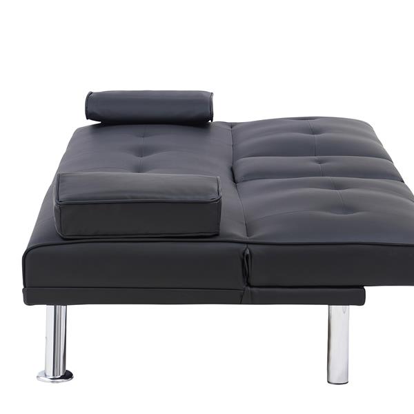 Black Leather Multifunctional Double Folding Sofa Bed for Office with Coffee Table