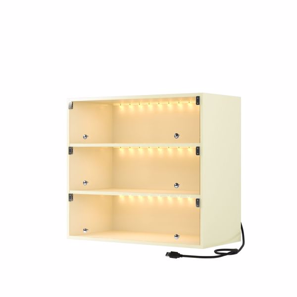 Off white LED light shoe box three layers with glass doors （1 Piece box）