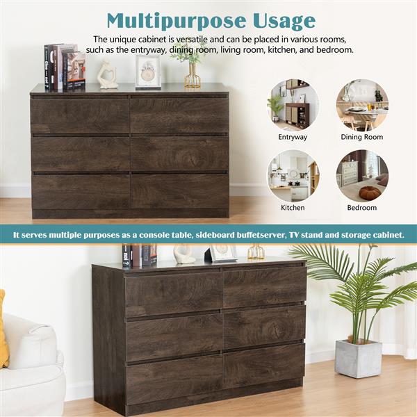 Drawer dresser cabinet, sideboard, bar counter, buffet counter, table lockers, three plus three drawers audit, can be used for dining room, living room, bedroom, kitchen corridor, color: dark gray