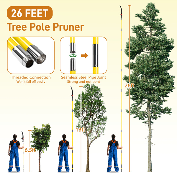 26ft Manual Pole Saw, Lightweight Tree Trimmers Long Handle Pruner Set, Sharp Steel Blade and Scissors Pole Saw for Trimming Palm, Pear Tree, Fir Tree, Other High Trees and Shrubs