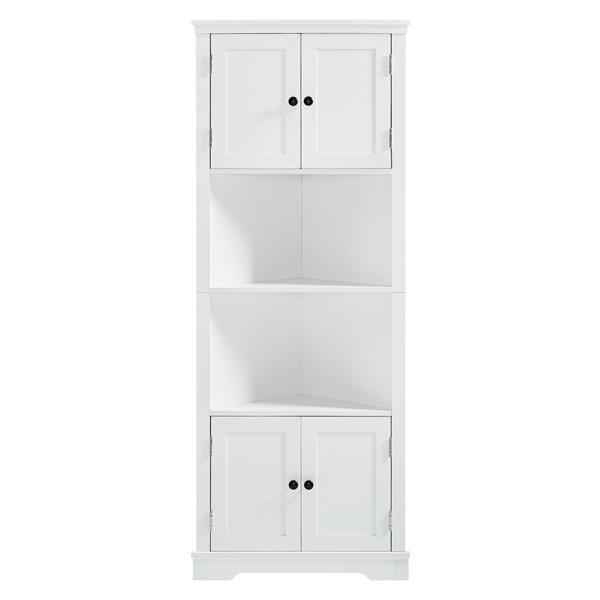 Tall Bathroom Storage Cabinet, Corner Cabinet with Doors and Adjustable Shelf, MDF Board, White