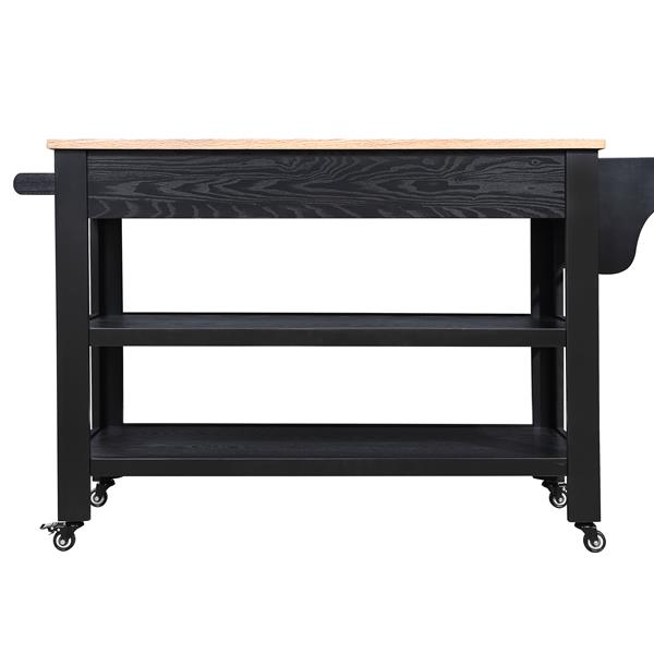 57 inch Rolling Kitchen Island with Storage,Kitchen Cart with Solid OAK Wood Top,Two-sided Kitchen island Cart on Wheels , Wine and Spice Rack, Large Kitchen Cart with 2 Drawers, Black+Natural Top