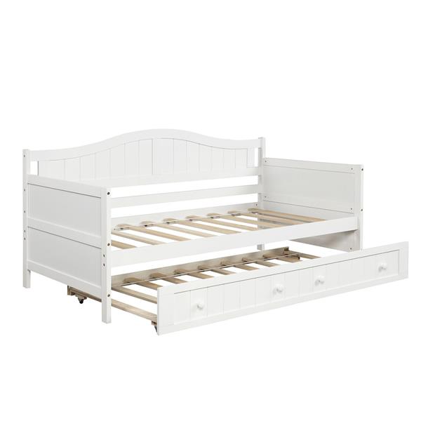 Twin Wooden Daybed with Trundle Bed, Sofa Bed for Bedroom Living Room,White