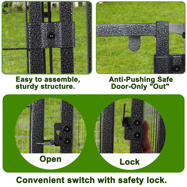 Outdoor Dog Kennel 8' x 6' x 4' with Waterproof Canopy Roof Heavy Duty Metal Dog Cage with Rotating Feeding Door