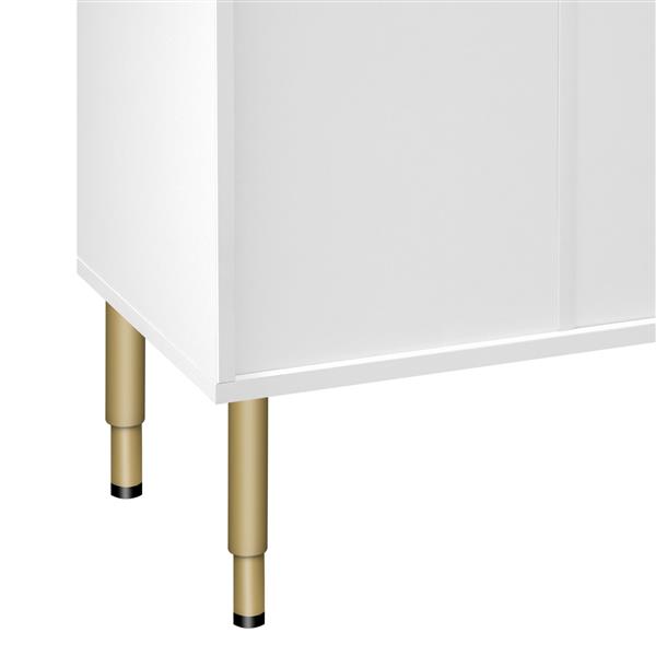 Modern Sideboard MDF Buffet Cabinet Marble Sticker Tabletop and Amber-yellow Tempered Glass Doors with Gold Metal Legs & Handles (White)