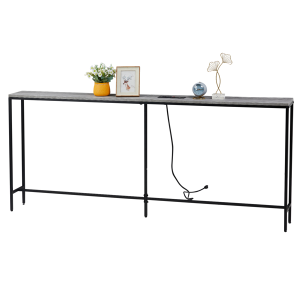 70.9 inch Narrow Long Console Table with 2 Power Outlets & USB Ports, Narrow Entryway Table Sofa Table Behind Couch for Living Room, Rustic Gray