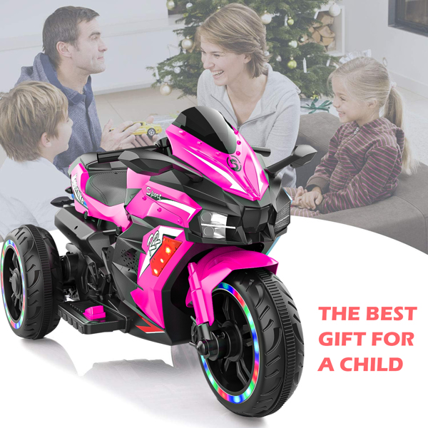 Electric Motorcycle for Kids, 12V Battery Powered Ride on Toys 3 Wheels Motorcycle with LED Lights, Bluetooth Music, Pink (No shipping on weekends) (Temu, Walmart Amazon prohibited)