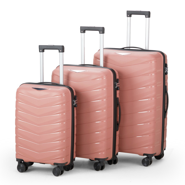 FCH V-shaped stripes 3-in-1 PP trolley case 20in 24in 28in PP iron trolley fashionable color - rose gold (grain pattern)