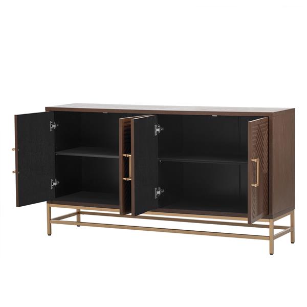 Retro Style Sideboard with Adjustable Shelves, Rectangular Metal Handles and Legs for  Kitchen, Living room, and Dining Room  (Espresso)