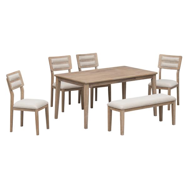 Classic and Traditional Style 6 - Piece Dining Set, Includes Dining Table, 4 Upholstered Chairs & Bench (Natural Wood Wash)