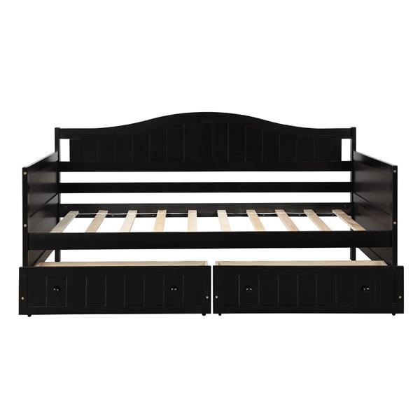 Twin Wooden Daybed with 2 drawers, Sofa Bed for Bedroom Living Room,No Box Spring Needed,Espresso