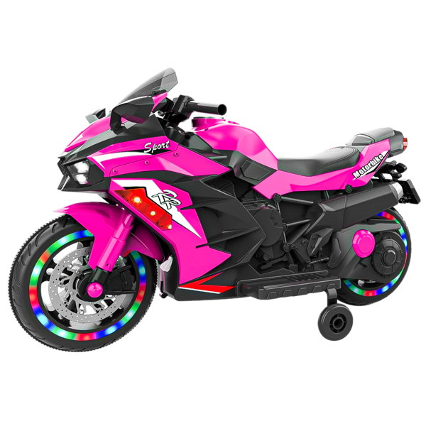 12V Electric Motorcycle for Kids, Powered Toy Motorcycle, Child Motorcycle Ride On with Light Wheels and Bluetooth Music Pink (No shipping on weekends)