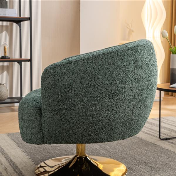 048-Chenille Fabric Swivel Chair With Gold Metal Round Base,Green