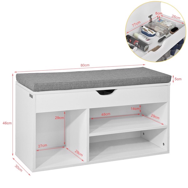 3 tier with 3 Cube White Color Shoe Ottoman Bench ，Shoe Bench with Seat,White Shoes Storage Rack with Hinged Flip Top Cushion for Living Room Hallway Cloakroom Entryway