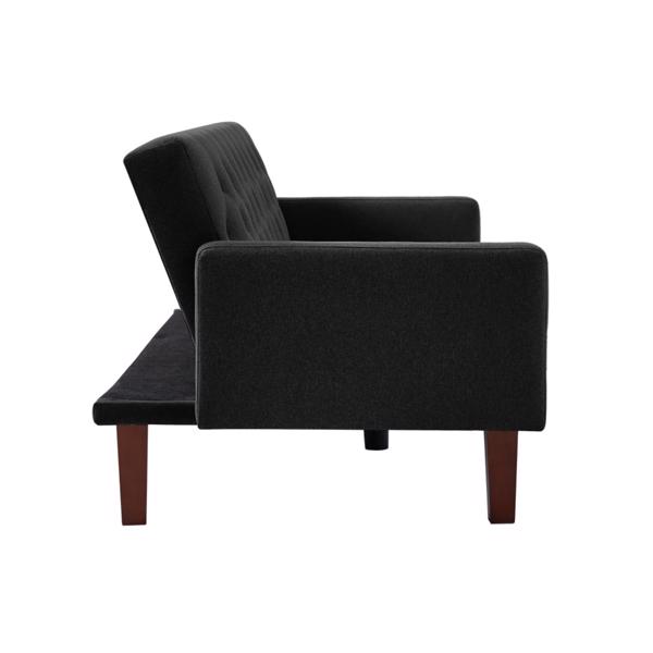 黑色亚麻双人沙发，可转换客厅沙发床，三层靠背调节，适用于客厅和卧室-11