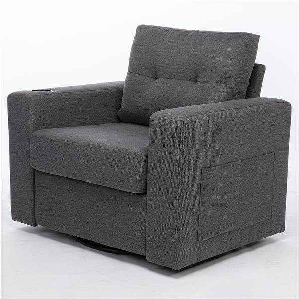 Modern Swivel Accent Sofa Chair, Ernomic Casual 90 Degree Swivel Single Sofa Seat with Drink Holder Living Room Chair ,Soft Egyptian Velvet Sofa Chair (Grey)