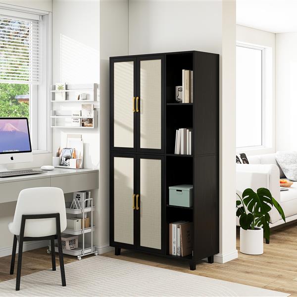 4 Door Cabinet with 4 Shelves with 4 Adjustable Inner Shelves, Storage Cabinet