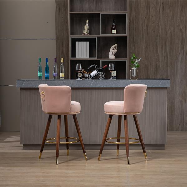 Counter Height Bar Stools Set of 2 for Kitchen Counter Solid Wood Legs with Fabric with a fixed height of 360 degrees