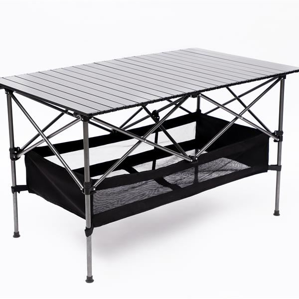 1-piece Folding Outdoor Table with Carrying Bag,Lightweight Aluminum Roll-up Rectangular Table for indoor, Outdoor Camping, Picnics,Beach,Backyard, BBQ, Party, Patio, 46.46X27.56X27.56in ,Black