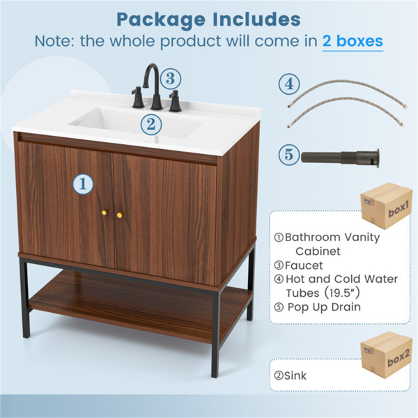 Walnut bathroom sink set 31 inches x 19 inches x 41 inches (length x width x height)