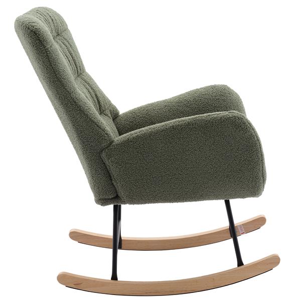 Nursery Rocking Chair, Teddy Upholstered Glider Rocker, Rocking Chair with High Backrest, Comfy Rocking Armchair for Living Room, Bedroom, Offices, GREEN