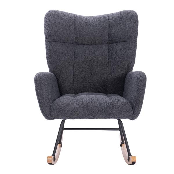 Teddy Upholstered Nursery Rocking Chair for Living Room Bedroom(DARK GREY Teddy)