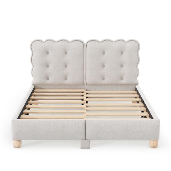 Queen Size Upholstered Platform Bed with Support Legs,Beige