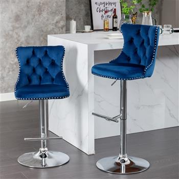 Furniture,Swivel Velvet Barstools Adjusatble Seat Height from 25-33 Inch, Modern Upholstered Chrome base Bar Stools with Backs Comfortable Tufted for Home Pub and Kitchen Island（Blue,Set of 2）