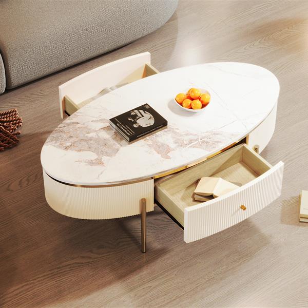 Modern Oval Coffee Table with 2 large Drawers Storage Table