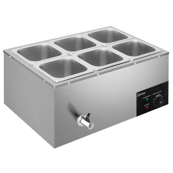 ZOKOP 110V 1200W 3L*6 Stainless Steel Small Six Plates Heating Food Warming Soup Pool Silver