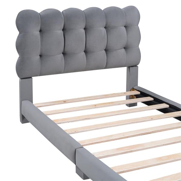 Twin Size Upholstered Platform Bed with Soft Headboard,Gray