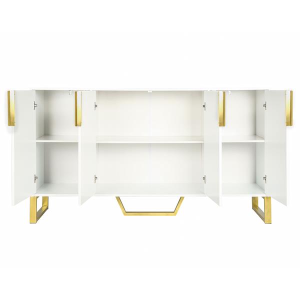 Modern sideboard with Four Doors, Metal handles & Legs and Adjustable Shelves Kitchen Cabinet (White)