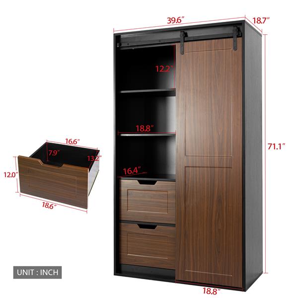 71-inch closets,large closetslaundry cabinets,Plastic suction process,farmslide barndoors,saveopenspace,brand hardware,silent slide,can be used for the bedroom,cloakroom,livingRoom,color:black +brown